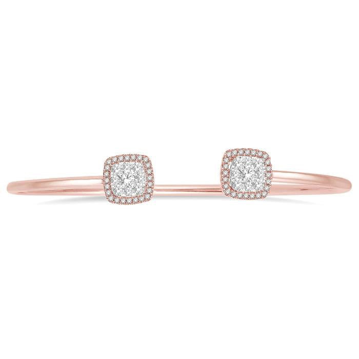 Stackable Cushion Shape Halo Shine Bright Essential Diamond Open Cuff Bangle