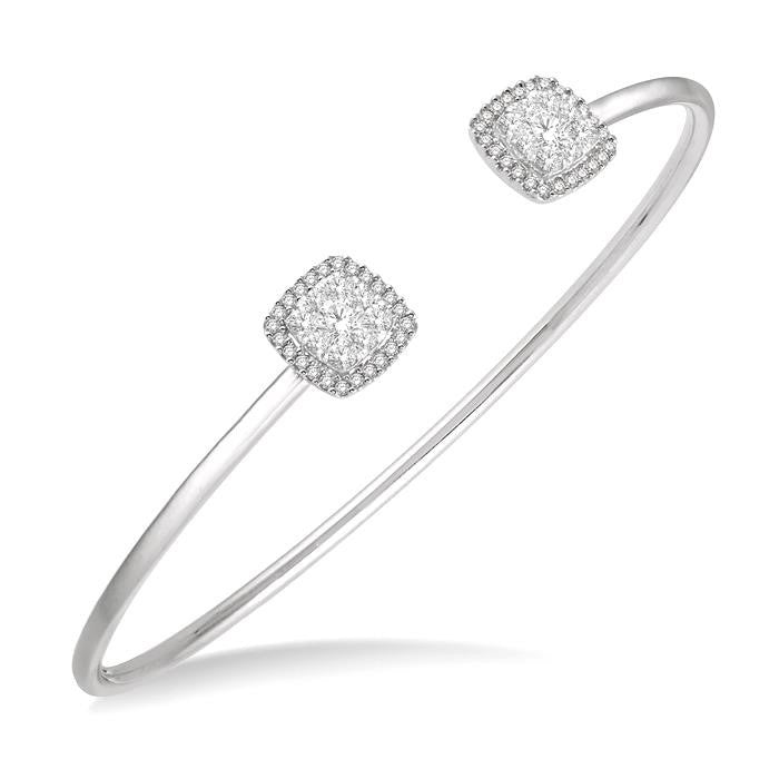 3/4 Ctw Cushion Shape Shine Bright Open Cuff Diamond Bangle in 14K White Gold