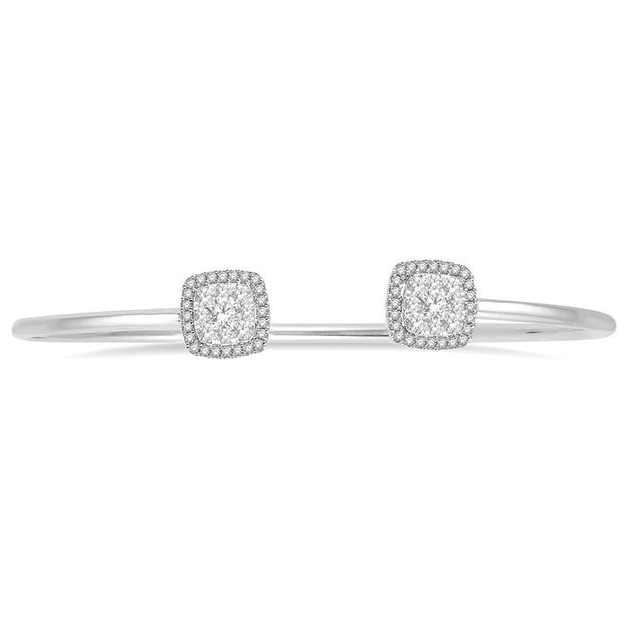 3/4 Ctw Cushion Shape Shine Bright Open Cuff Diamond Bangle in 14K White Gold