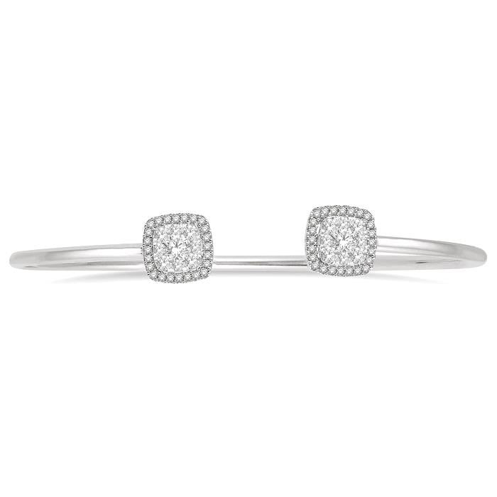 Stackable Cushion Shape Halo Shine Bright Essential Diamond Open Cuff Bangle