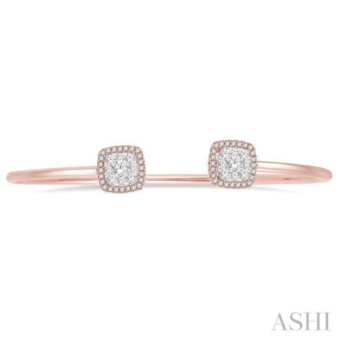 3/4 Ctw Cushion Shape Shine Bright Open Cuff Diamond Bangle in 14K Rose and White Gold