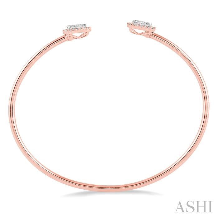 3/4 Ctw Cushion Shape Shine Bright Open Cuff Diamond Bangle in 14K Rose and White Gold