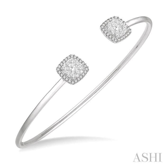 3/4 Ctw Cushion Shape Shine Bright Open Cuff Diamond Bangle in 14K White Gold