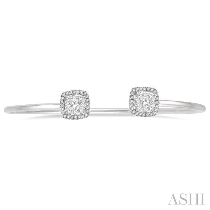 3/4 Ctw Cushion Shape Shine Bright Open Cuff Diamond Bangle in 14K White Gold