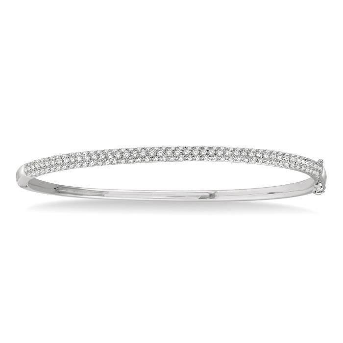 1 1/2 Ctw Round Cut Diamond Stackable Bangle in 14K White Gold