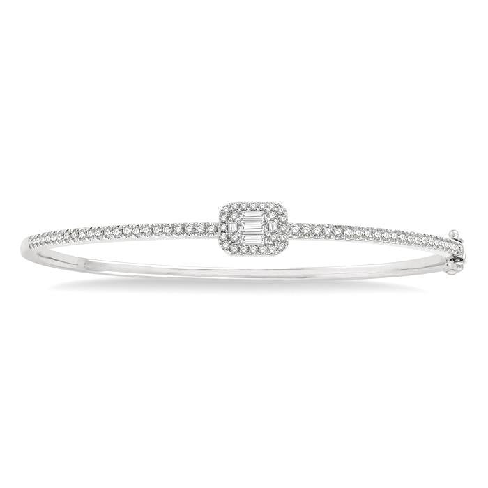 1 Ctw Emerald Shape Fusion Baguette and Round Cut Diamond Stackable Bangle in 14K White Gold