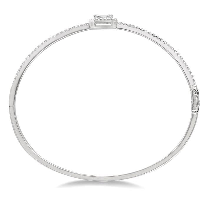 1 Ctw Emerald Shape Fusion Baguette and Round Cut Diamond Stackable Bangle in 14K White Gold