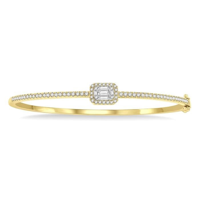 Emerald Shape Halo Fusion Diamond Fashion Bangle