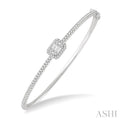 1 Ctw Emerald Shape Fusion Baguette and Round Cut Diamond Stackable Bangle in 14K White Gold