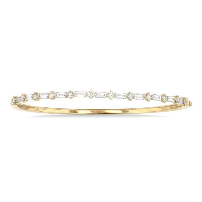 1 1/4 Ctw Baguette and Round Cut Diamond Fashion Bangle in 14K Yellow Gold