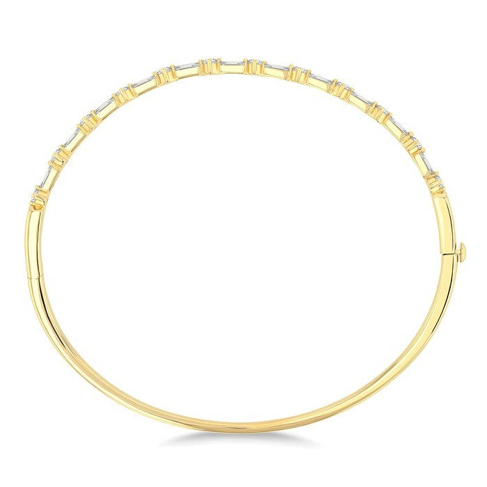 1 1/4 Ctw Baguette and Round Cut Diamond Fashion Bangle in 14K Yellow Gold