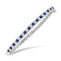 2.6 MM Round Shape Sapphire and 1 Ctw Round Cut Diamond Precious Bangle in 14K White Gold