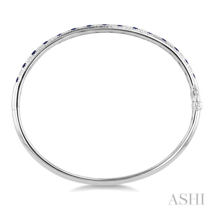 2.6 MM Round Shape Sapphire and 1 Ctw Round Cut Diamond Precious Bangle in 14K White Gold