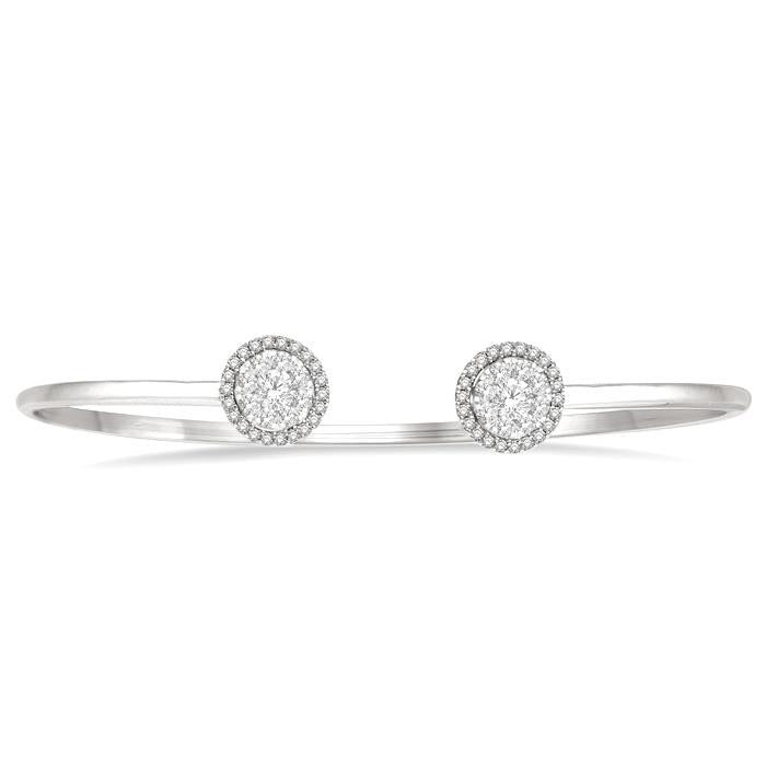 Stackable Round Shape Halo Shine Bright Essential Diamond Open Cuff Bangle