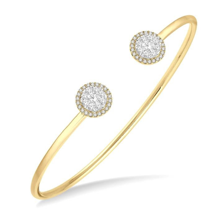 5/8 Ctw Shine Bright Round Open Cuff Diamond Bangle in 14K Yellow and White Gold