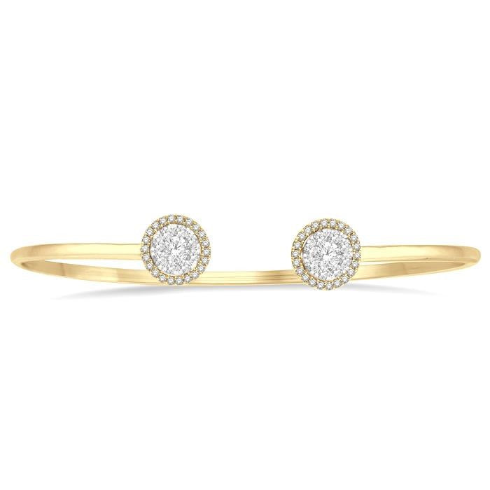 5/8 Ctw Shine Bright Round Open Cuff Diamond Bangle in 14K Yellow and White Gold