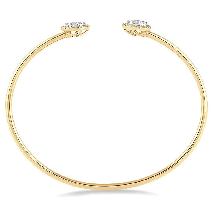 5/8 Ctw Shine Bright Round Open Cuff Diamond Bangle in 14K Yellow and White Gold