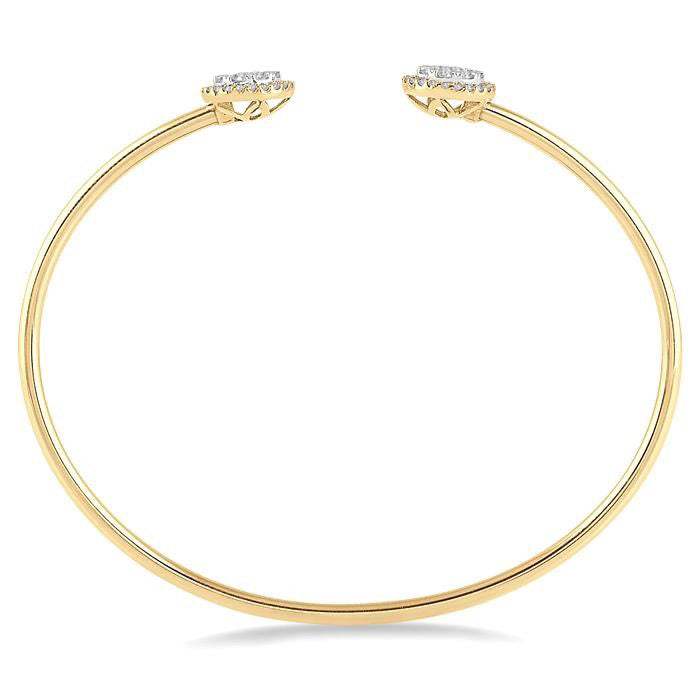 Stackable Round Shape Halo Shine Bright Essential Diamond Open Cuff Bangle