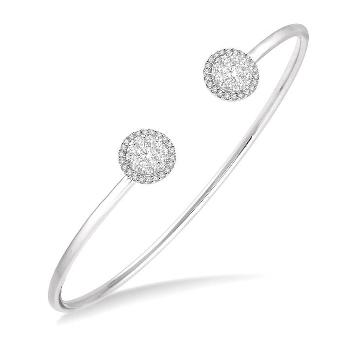 5/8 Ctw Shine Bright Round Open Cuff Diamond Bangle in 14K White Gold