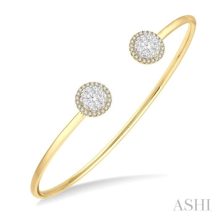 5/8 Ctw Shine Bright Round Open Cuff Diamond Bangle in 14K Yellow and White Gold