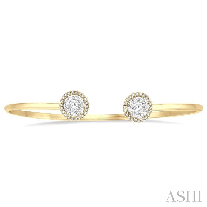 5/8 Ctw Shine Bright Round Open Cuff Diamond Bangle in 14K Yellow and White Gold