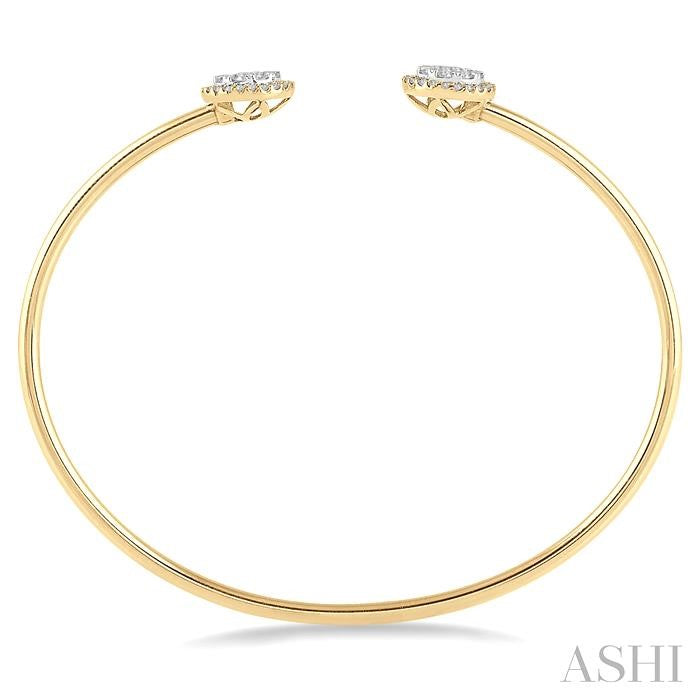 5/8 Ctw Shine Bright Round Open Cuff Diamond Bangle in 14K Yellow and White Gold