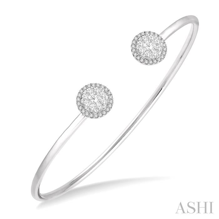 5/8 Ctw Shine Bright Round Open Cuff Diamond Bangle in 14K White Gold