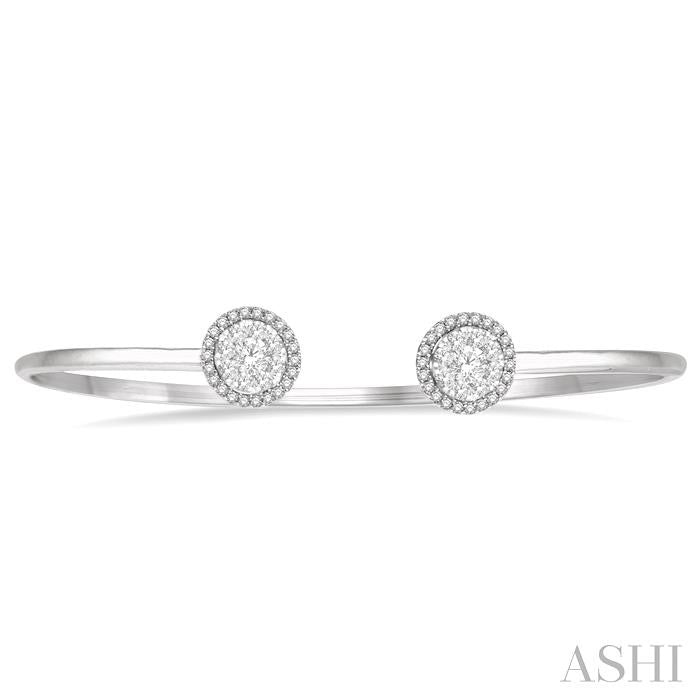 5/8 Ctw Shine Bright Round Open Cuff Diamond Bangle in 14K White Gold