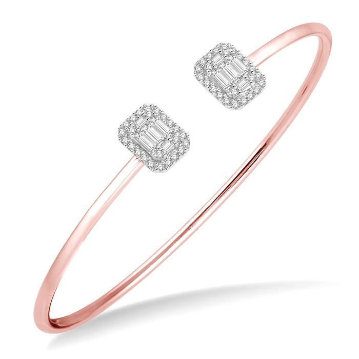 5/8 Ctw Emerald Shape Shine Bright Open Cuff Diamond Bangle in 14K Rose and White Gold