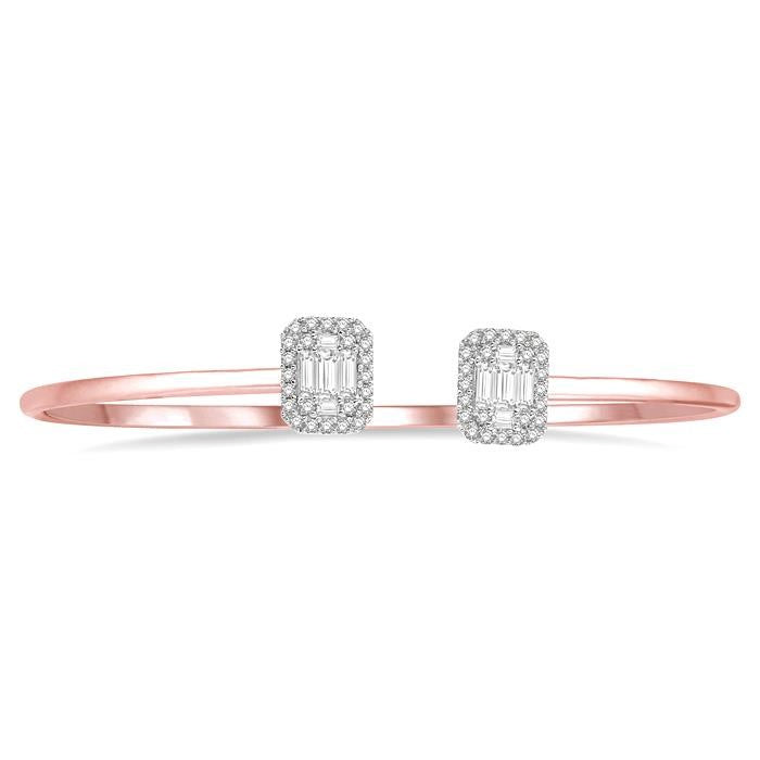 5/8 Ctw Emerald Shape Shine Bright Open Cuff Diamond Bangle in 14K Rose and White Gold