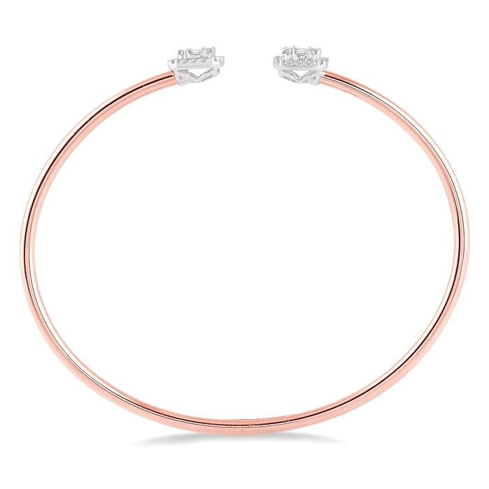 5/8 Ctw Emerald Shape Shine Bright Open Cuff Diamond Bangle in 14K Rose and White Gold