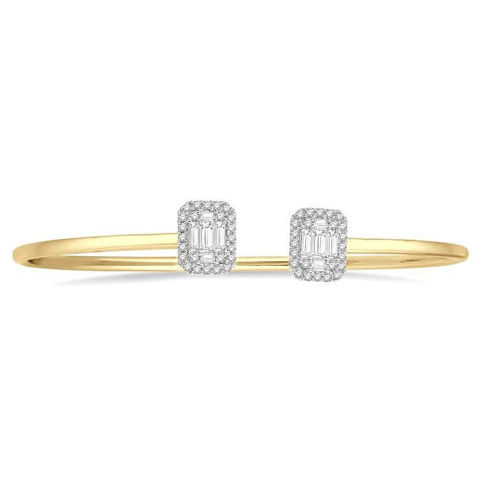 Stackable Emerald Shape Halo Fusion Diamond Open Cuff Bangle