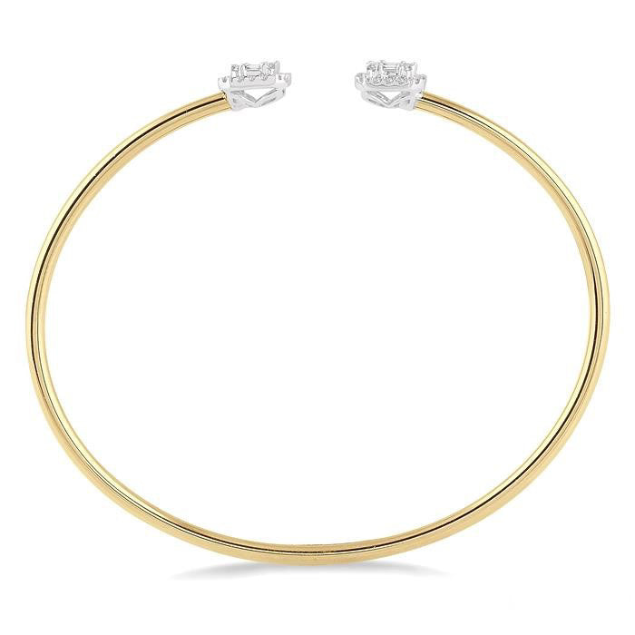 Stackable Emerald Shape Halo Fusion Diamond Open Cuff Bangle
