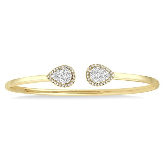 5/8 Ctw Pear Shape Shine Bright Open Cuff Diamond Bangle in 14K Yellow and White Gold