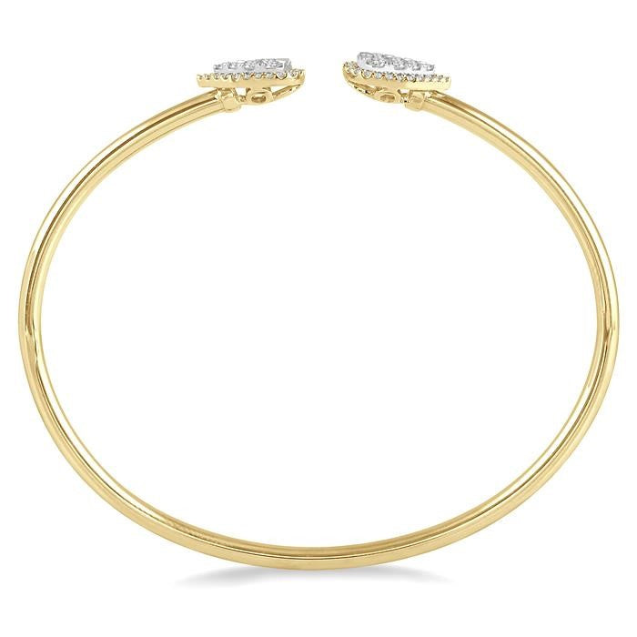 5/8 Ctw Pear Shape Shine Bright Open Cuff Diamond Bangle in 14K Yellow and White Gold