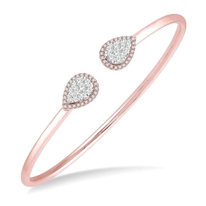 5/8 Ctw Pear Shape Shine Bright Open Cuff Diamond Bangle in 14K Rose and White Gold