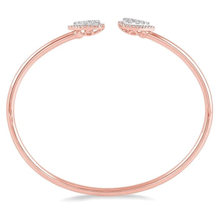 5/8 Ctw Pear Shape Shine Bright Open Cuff Diamond Bangle in 14K Rose and White Gold