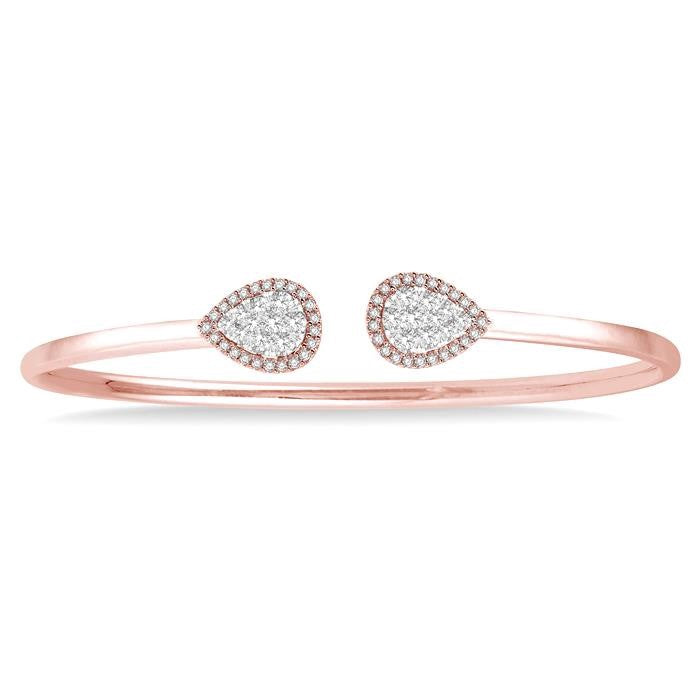 5/8 Ctw Pear Shape Shine Bright Open Cuff Diamond Bangle in 14K Rose and White Gold