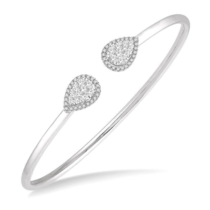 5/8 Ctw Pear Shape Shine Bright Open Cuff Diamond Bangle in 14K White Gold