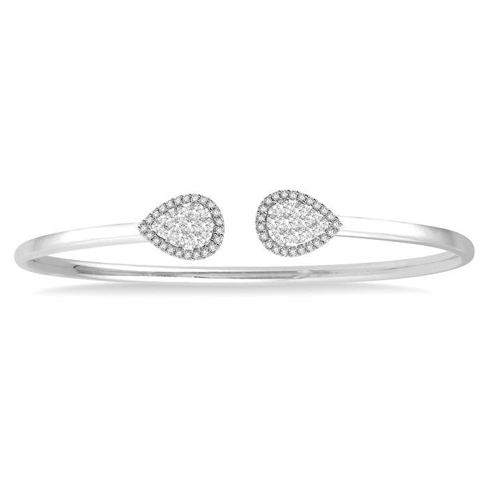 5/8 Ctw Pear Shape Shine Bright Open Cuff Diamond Bangle in 14K White Gold
