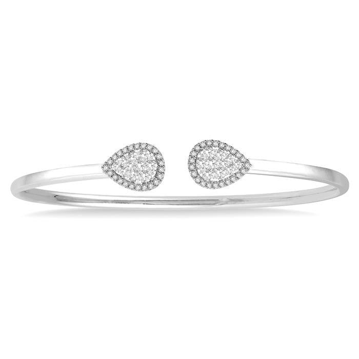 Stackable Pear Shape Halo Shine Bright Essential Diamond Open Cuff Bangle