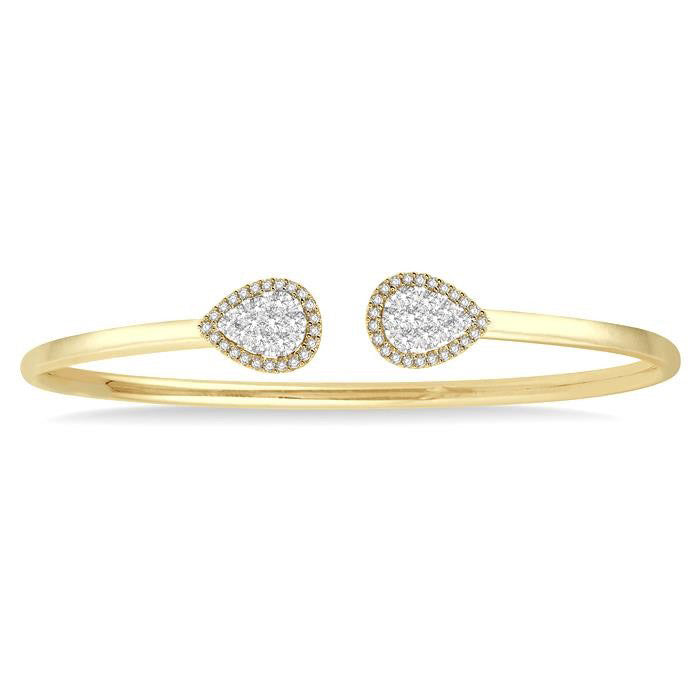 Stackable Pear Shape Halo Shine Bright Essential Diamond Open Cuff Bangle