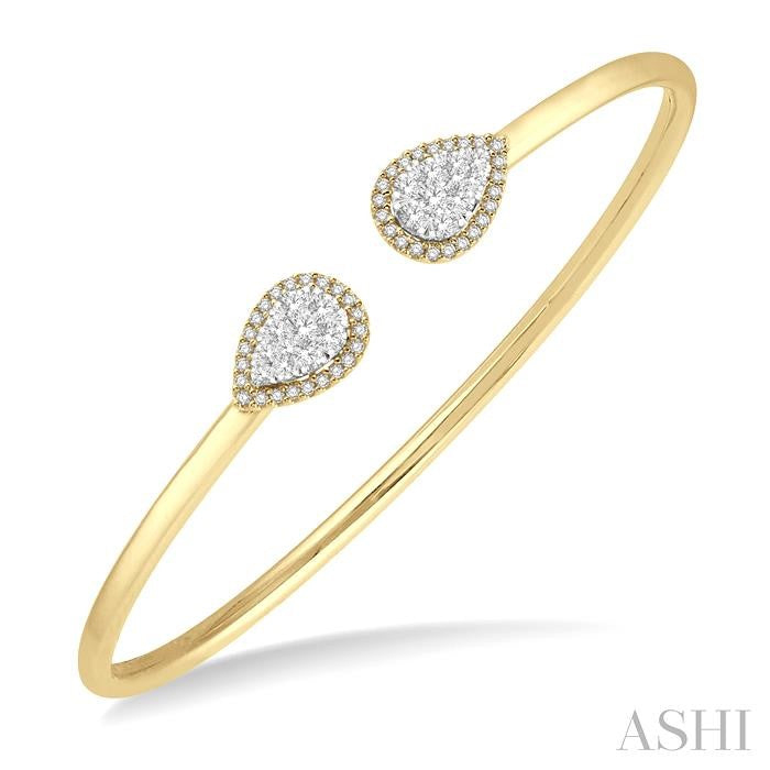 5/8 Ctw Pear Shape Shine Bright Open Cuff Diamond Bangle in 14K Yellow and White Gold