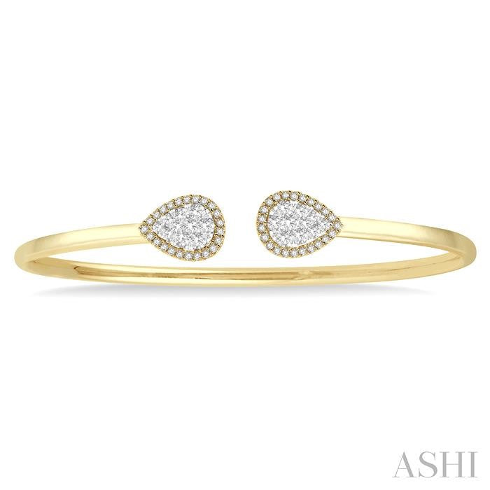 5/8 Ctw Pear Shape Shine Bright Open Cuff Diamond Bangle in 14K Yellow and White Gold