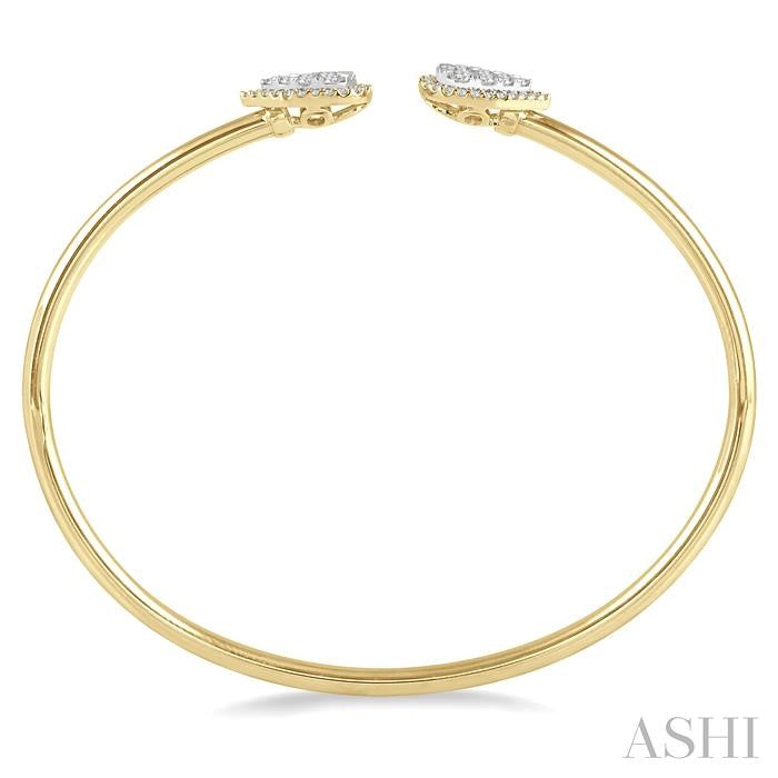 5/8 Ctw Pear Shape Shine Bright Open Cuff Diamond Bangle in 14K Yellow and White Gold