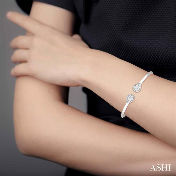 5/8 Ctw Pear Shape Shine Bright Open Cuff Diamond Bangle in 14K White Gold