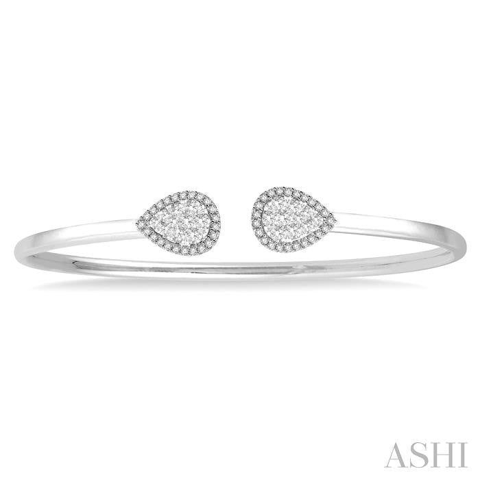 5/8 Ctw Pear Shape Shine Bright Open Cuff Diamond Bangle in 14K White Gold