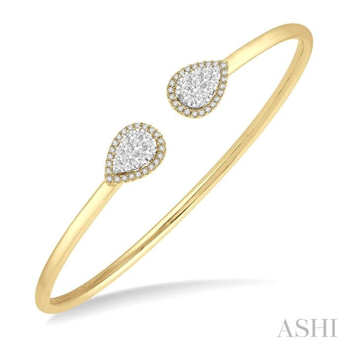5/8 Ctw Round Cut Shine Bright Diamond Pear Shape Open Cuff Bangle in 14K Yellow and White Gold