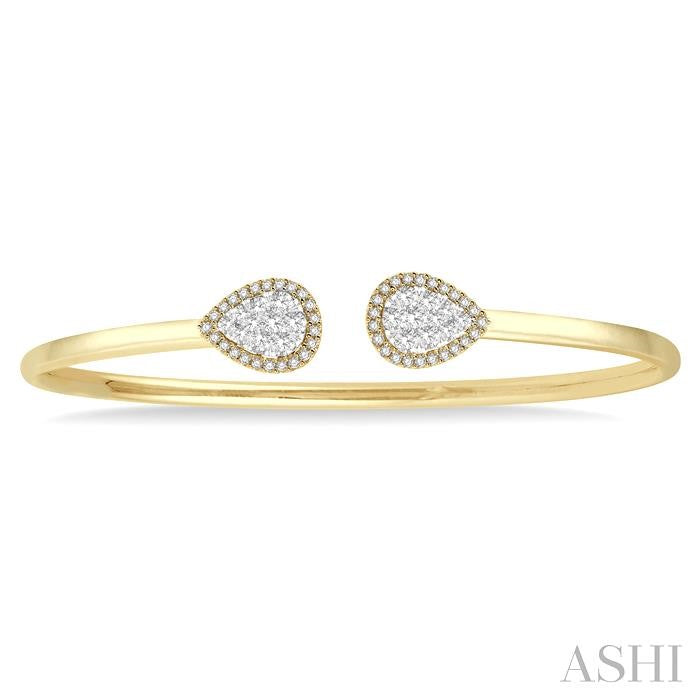 5/8 Ctw Round Cut Shine Bright Diamond Pear Shape Open Cuff Bangle in 14K Yellow and White Gold