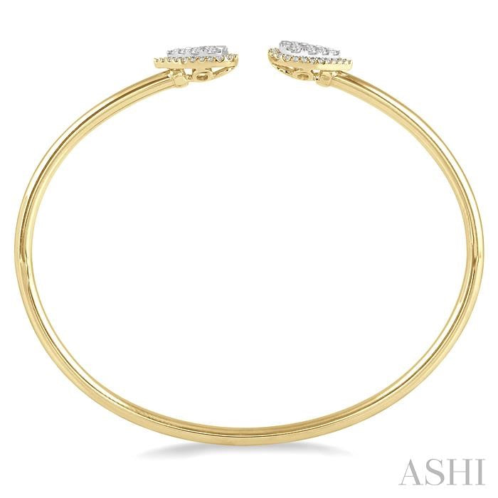 5/8 Ctw Round Cut Shine Bright Diamond Pear Shape Open Cuff Bangle in 14K Yellow and White Gold